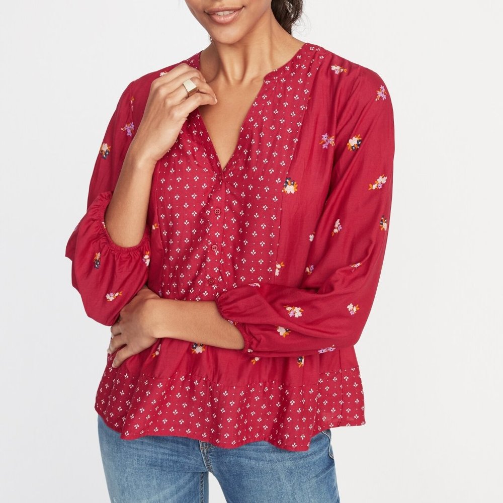 Old Navy Red Floral Peasant Blouse